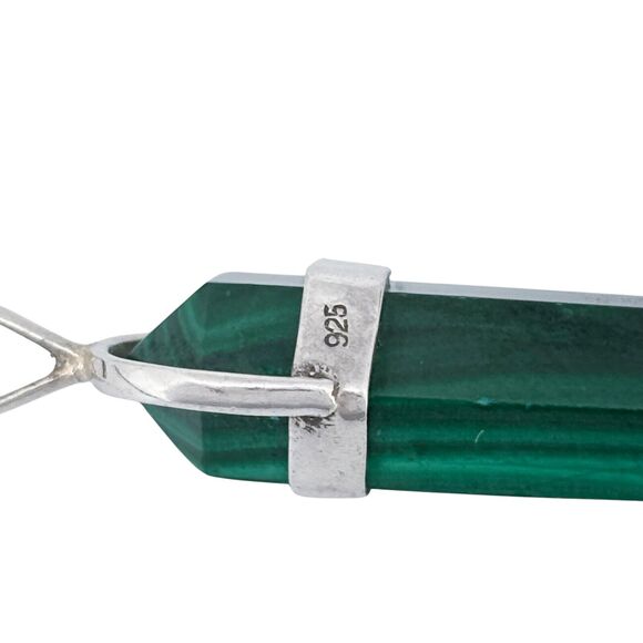Vintage Sterling Silver 925 Malachite Point Pendant - Picture 7 of 8